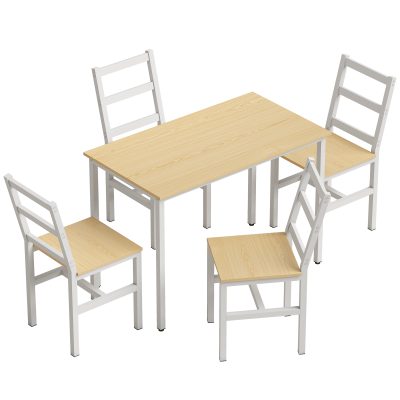 HOMCOM Set Masă pentru Sufragerie cu 4 Scaune, Masă Dreptunghiulară 108 cm, Scaune cu Spătar cu Șipci, Stejar și Alb | Aosom Romania