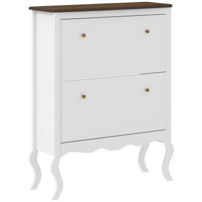 HOMCOM Șifonier Îngust cu 2 Sertare Abatibile Rafturi Reglabile pentru 16 Perechi de Pantofi 84x29x109 cm Alb | Aosom Romania