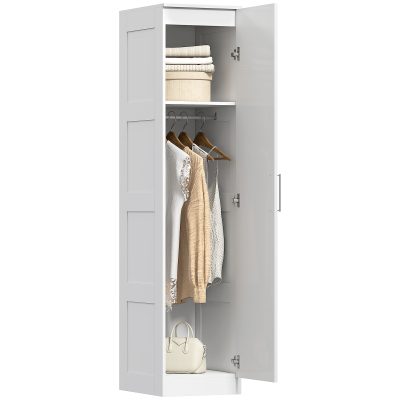 HOMCOM Șifonier Multifuncțional cu Șină pentru Haine, Raft, Ușă cu Închidere Ușoară 40 x 52 x 180 cm Alb | Aosom Romania