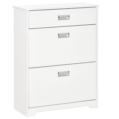HOMCOM Suport de Pantofi Modern din Lemn cu 2 Sertare, Etajeră Reglabilă și Sertar Mic, 70x29x92 cm, Alb | Aosom Romania