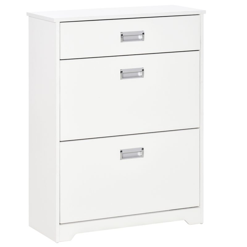 HOMCOM Suport de Pantofi Modern din Lemn cu 2 Sertare, Etajeră Reglabilă și Sertar Mic, 70x29x92 cm, Alb | Aosom Romania