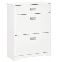 HOMCOM Suport de Pantofi Modern din Lemn cu 2 Sertare, Etajeră Reglabilă și Sertar Mic, 70x29x92 cm, Alb | Aosom Romania