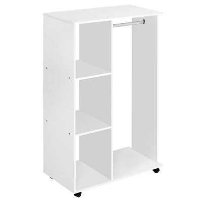 HOMCOM Suport pentru Haine de Podea, Suport cu Roți, Dulap cu 3 Rafturi și Suport pentru Haine, 80x40x128 cm, Alb | Aosom Romania