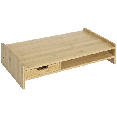 HOMCOM Suport pentru Monitor cu Spațiu pentru Mouse și Tastatură și Raft de Depozitare, 49x25,5x11,5 cm, Natural | Aosom Romania