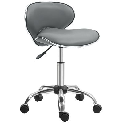 HOMCOM Taburet cu roți, taburet de lucru cu înălțime reglabilă 44-56 cm și spătar, pivotant 360°, gri | Aosom Romania