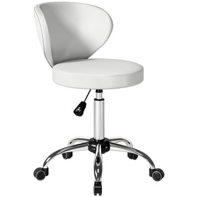 HOMCOM Taburet cu roți, taburet de masaj din PU cu înălțime reglabilă 73-88 cm și spătar, pivotant 360°, alb | Aosom Romania