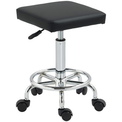 HOMCOM Taburet cu rotile cu înălțime reglabilă 50-66 cm și suport pentru picioare, pentru masaj, tatuaj, clinică, spa, negru | Aosom Romania