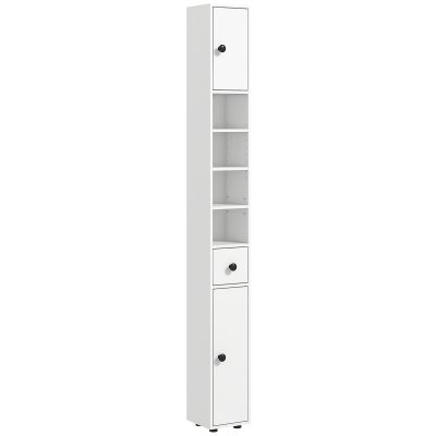 kleankin Cabinet de baie, 4 rafturi, sertar, plăci aglomerate, design subțire, Alb | Aosom Romania