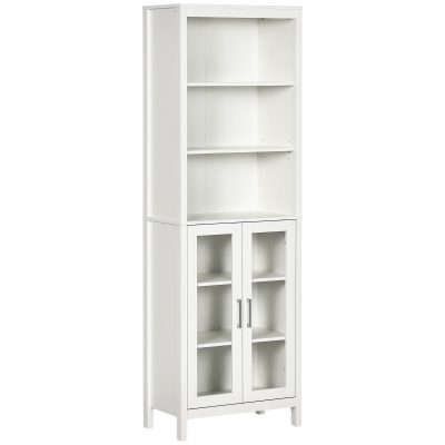 kleankin Colțar de Baie cu 2 Uși de Sticlă și 3 Rafturi Mobilier Auxiliar de Stil Modern 53x30x162 cm Alb | Aosom Romania