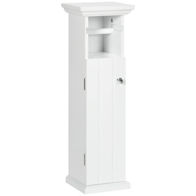 Kleankin Dulap Baie cu Suport Hârtie Igienică MDF 21.5x17.8x66.5cm Alb | Aosom Romania