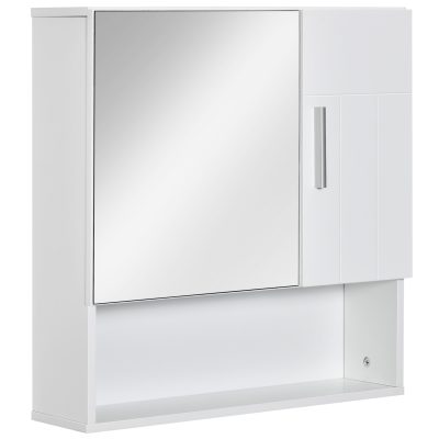 Kleankin Dulap Baie Oglindă Compactă, 2 Uși, Spațiu Depozitare, 54x15.2x55.3cm, Alb | Aosom Romania
