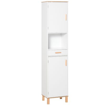 kleankin Dulap Coloana Space Saver din Lemn pentru Baie Alb | Aosom Romania