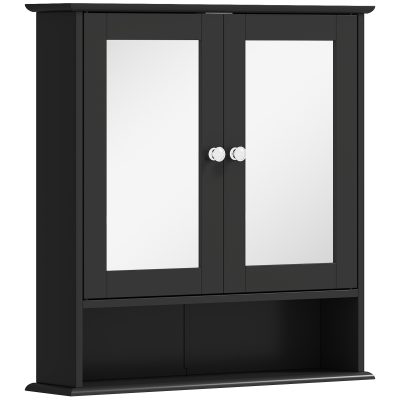 kleankin Dulap de baie cu oglindă Dulap de perete cu 2 uși Raft deschis Raft reglabil 56x13x58cm Negru | Aosom Romania