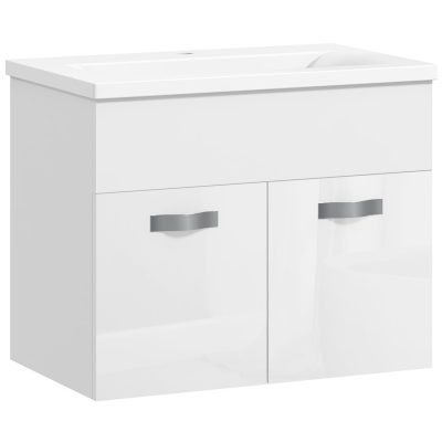 Kleankin Dulap de Baie Suspendat cu Chiuvetă, Dulap cu 2 Uși cu Chiuvetă și Balamale Amortizate, 61x40x50 cm, Alb Lucios | Aosom Romania