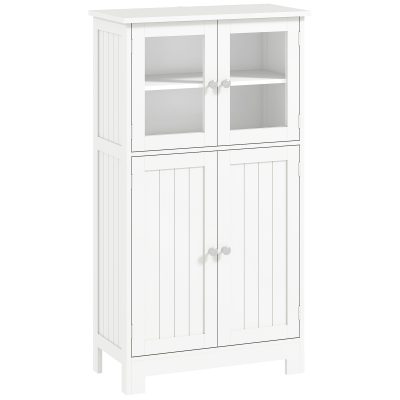 kleankin Mobile Bagno con 2 Armadietti e Ante in Vetro, Mobiletto Bagno Salvaspazio con Ripiano Regolabile, Armadietto da Terra per Sala da Pranzo, Salotto, Soggiorno, Cucina, 60x30x108.5 cm, Bianco | Aosom Romania