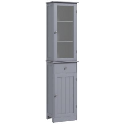 Kleankin Mobilier de Baie cu Spațiu de Depozitare Transparent, Dulăpior, Sertar și Rafturi Reglabile, 40x27x171,5 cm, Gri | Aosom Romania