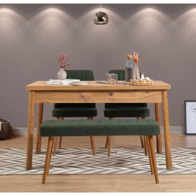Masă cu scaune 4 bucăți Costa Atlantice, Pin atlantic - Verde, 120x75x77 cm - Natural - Verde