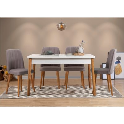 Masă cu scaune 5 bucăți Costa alb Atlantice, Diverse culori, 120x75x77 cm - Pin atlantic - Alb - Gri