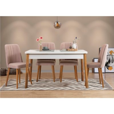 Masă cu scaune 5 bucăți Costa alb Atlantice, Diverse culori, 120x75x77 cm - Pin atlantic - Alb - Piatră