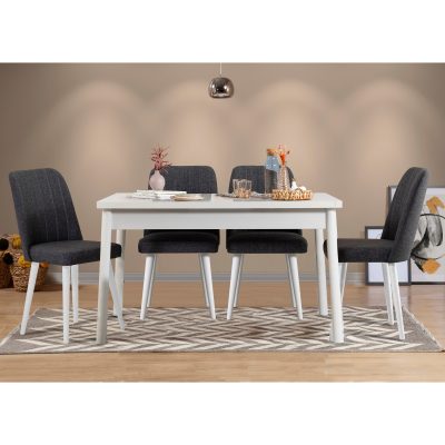 Masă cu scaune 5 bucăți Costa White, Alb - Antracit, 120x75x77 cm - Alb - Antracit