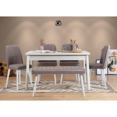 Masă cu scaune 6 bucăți Costa 0701 - 2 B, Alb - Gri, 120x75x77 cm - Alb - Gri
