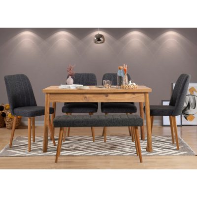 Masă cu scaune 6 bucăți Costa Atlantic Anthracite, Pin atlantic - Antracit, 120x75x77 cm - Antracit - Natural