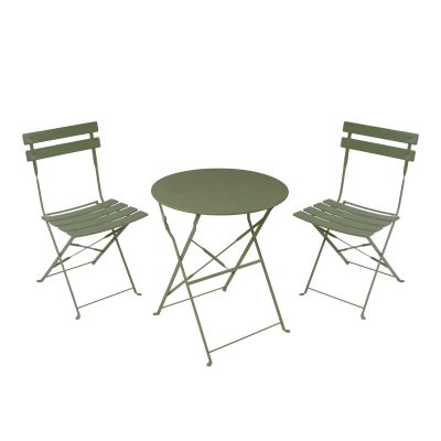 Masa de bistro pliabila cu set de 3 piese, stil urban, metal, verde masliniu, 60x71 cm - Verde