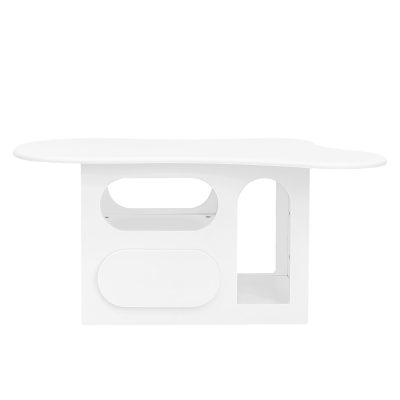 Masă de cafea cu sertare, masă de cafea în formă de nor cu spații de depozitare deschise, 97x45x43,5 cm, Alb