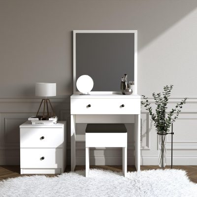 Masa de toaleta / machiaj Nice cu oglinda, taburet si comoda, Alb, 65x139x35 cm - Alb