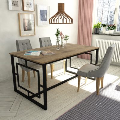 Masă dining Alin, Nuc - Negru, 160x90x76 cm - Nuc - Negru