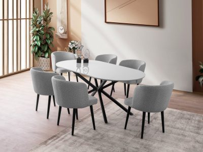 Masă dining Aura - 3013, Gri deschis, 180x90x79 cm - Gri
