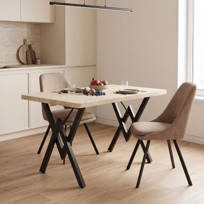 Masă dining Vertex, Lemn și metal, Diverse culori, 110x70x72 cm - Travertin-Negru