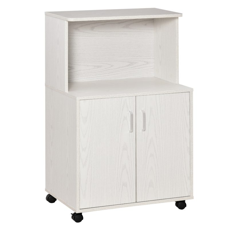 Mobilier de bucatarie cu roti HOMCOM, 60.4x40.3x 97cm, textura lemn alb/dungat | Aosom RO