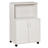 Mobilier de bucatarie cu roti HOMCOM, 60.4x40.3x 97cm, textura lemn alb/dungat | Aosom RO