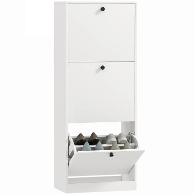 Mobilier pentru pantofi HOMCOM, 3 sertare, pentru pana la 12 perechi de pantofi, PAL, Alb | Aosom Romania
