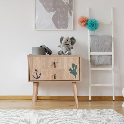 Noptiera City Two Nightstand cu 2 Sertare, Multicolor, 60 x 61 x 40 cm - Albastru