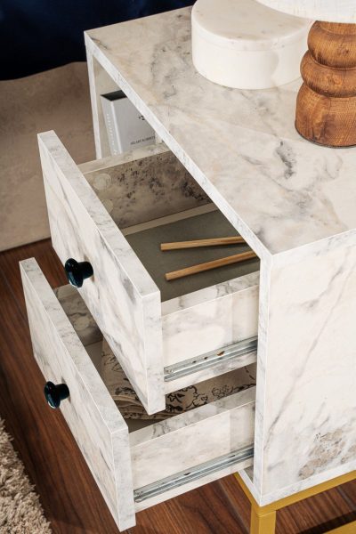 Noptieră Glimmer - Fressia, Diverse culori, 45x30x50 cm - Freesia marble - Auriu