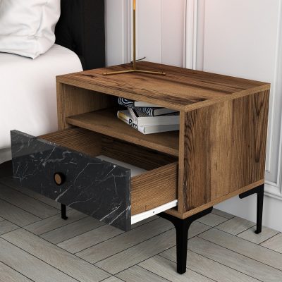 Noptieră Lizbon 534, Nuc - Negru, 56x40x51 cm - Nuc - Negru
