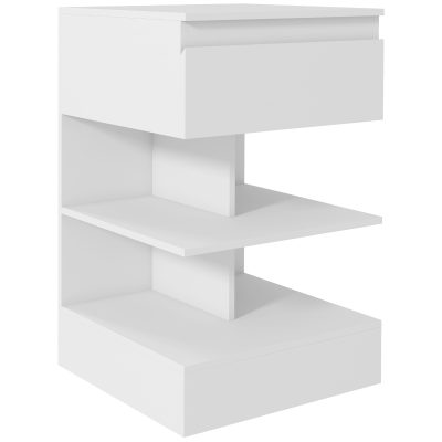 Noptiera Moderna din PAL si MDF cu un Sertar si 2 Rafturi, 39x39x65 cm, Alb HOMCOM | Aosom RO
