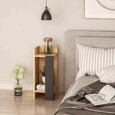 Noptiera stanga Peder, Anthracite, Stejar, 25x60x27 cm - Stejar