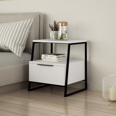 Noptiera Temel Reis cu sertar, Alb - Crem (diverse dimensiuni) - Alb