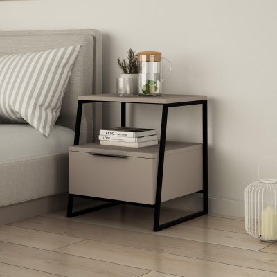 Noptiera Temel Reis cu sertar, Alb - Crem (diverse dimensiuni) - Crem