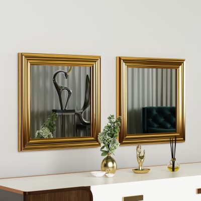 Oglindă decorativă 2 bucăți Bale, Diverse culori, 40x3x40 cm - Auriu