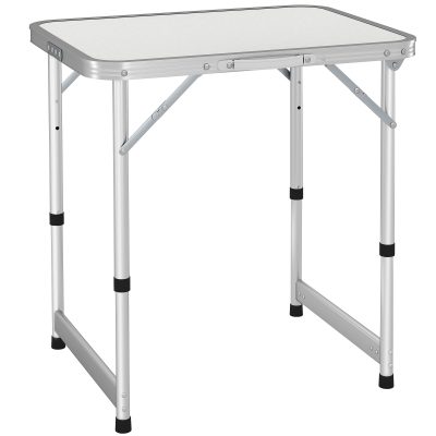 Outsunny Masă de Camping Pliabilă, Masă Universală, Masă de Transport pentru Grădină, Masă Pliabilă Reglabilă, Aluminiu + MDF Alb 60 x 45 x 47,5/64 cm | Aosom Romania