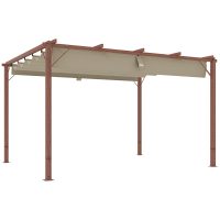 Outsunny Pergolă de Grădină cu Acoperiș Retractabil și Cadru din Aluminiu cu Aspect de Lemn, 382x300x232 cm, Lemn Natural | Aosom Romania