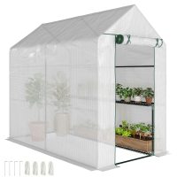 Outsunny Seră cu Ușă Rulabilă și 4 Rafturi, Seră pentru Creșterea Plantelor și Florilor în Aer Liber, 120x186x190 cm, Alb | Aosom Romania