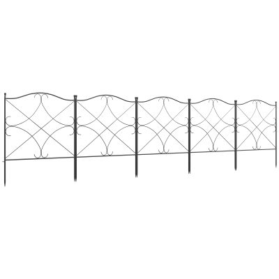 Outsunny Set Gard de Grădină cu 5 Panouri și Stâlpi, Gard Decorativ din Metal, 305x62 cm, Negru | Aosom Romania