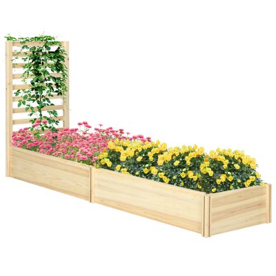 Outsunny Strat Înălțat pentru Grădină cu Spalier și Fund Deschis, 230x60x110 cm, Lemn Natural | Aosom Romania