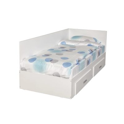 Pat Colt Alma Drept 90x200 cm, cu 2 sertare laterale pe role, colt interschimbabil, alb
