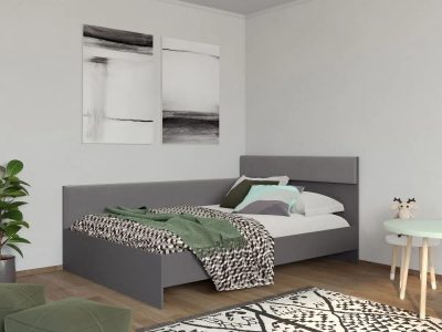 Pat de Colt Tapitat Lucio Gri / Lemn 140x200